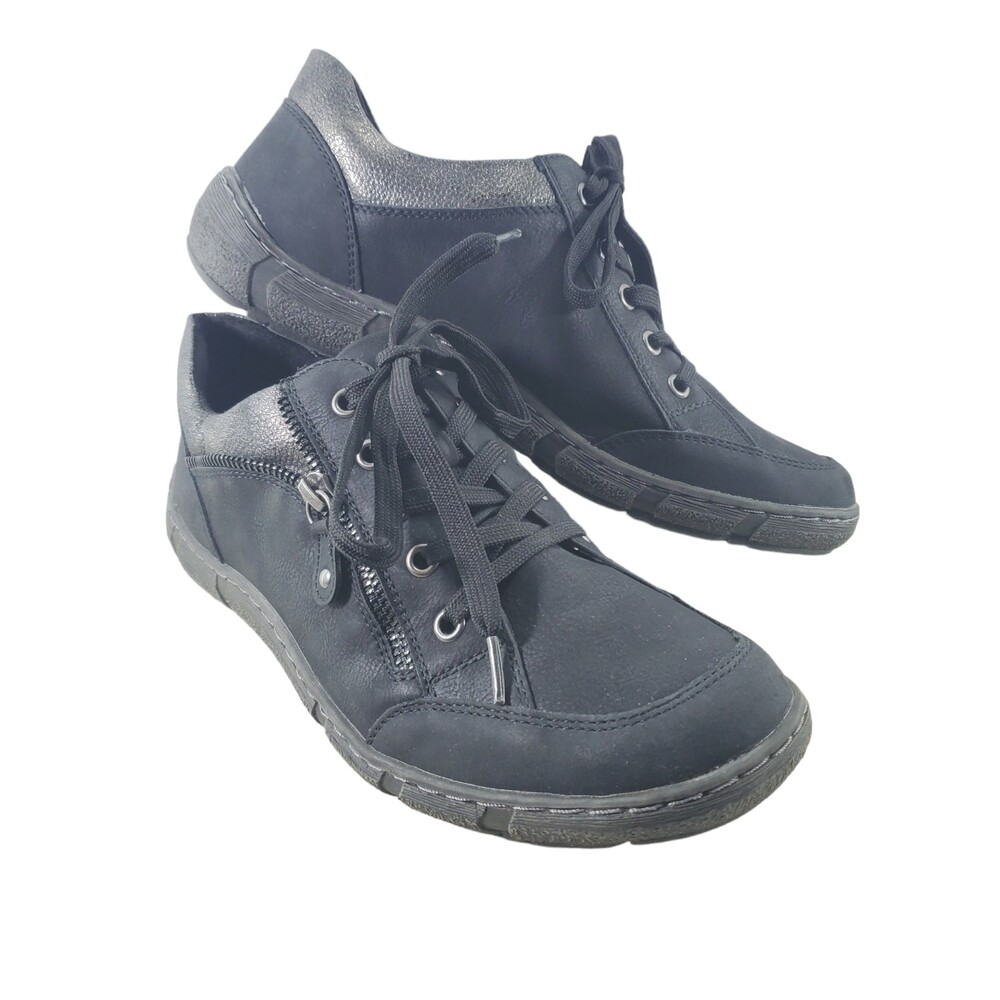 Spring Step EU 40 Sneakers Women's Elva Oxford Black Silver Metallic Zipper